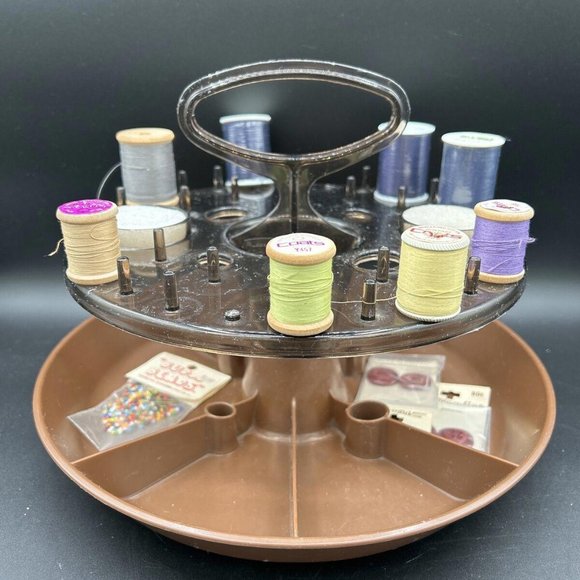 Rotating Brown  Rubbermaid Lazy Susan Sewing Tool Caddy w/ Handle - Picture 1 of 6